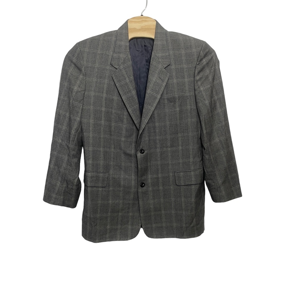 Holland & Sherry London 1836 Tom Buck Gray‎ Plaid 100% Wool (see measurements)